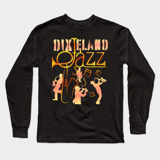 Retro Dixieland Jazz Band Long Sleeve T-Shirt by Green Gecko Creative